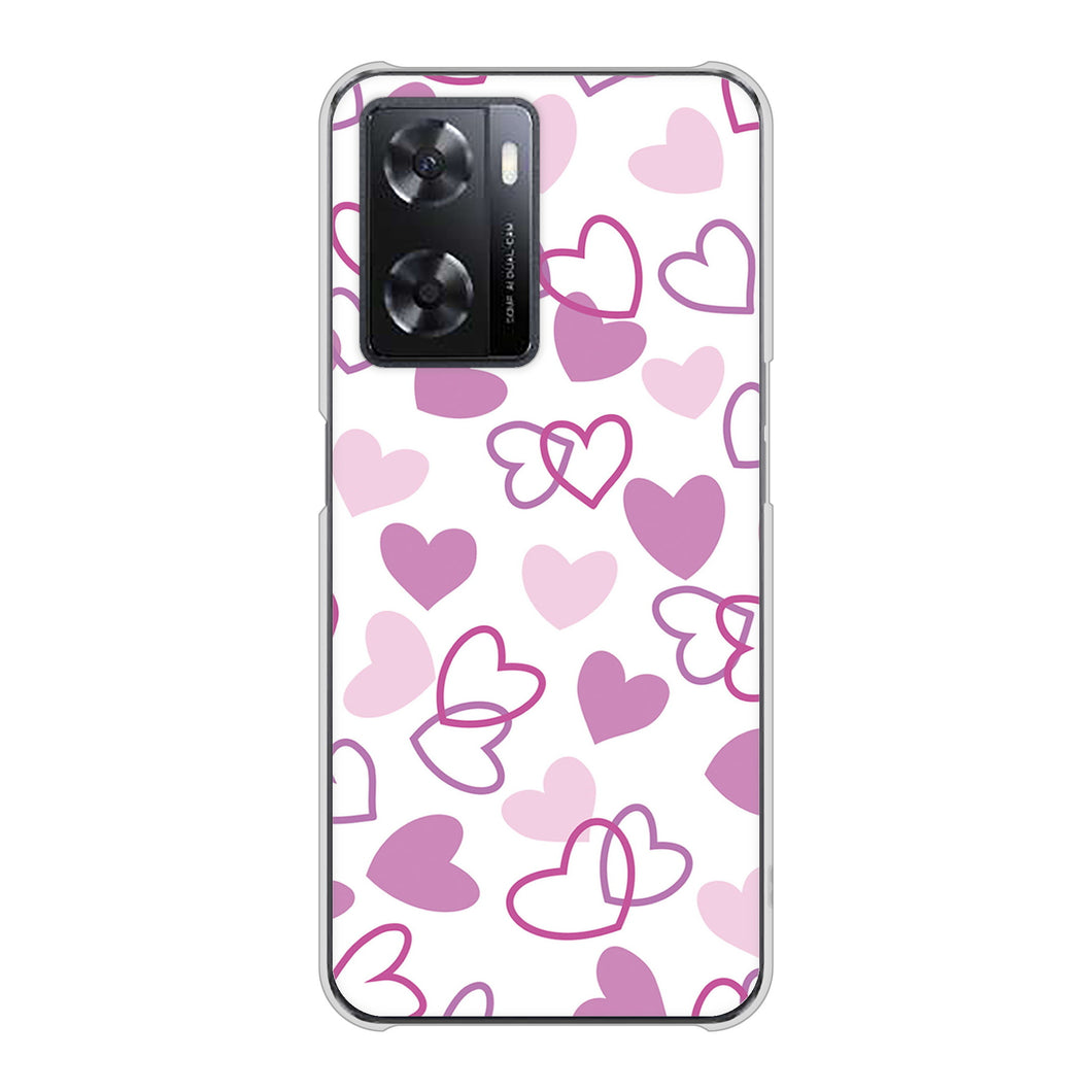 OPPO A77 高画質仕上げ 背面印刷 ハードケース【VA928 ハートがいっぱい パープル】