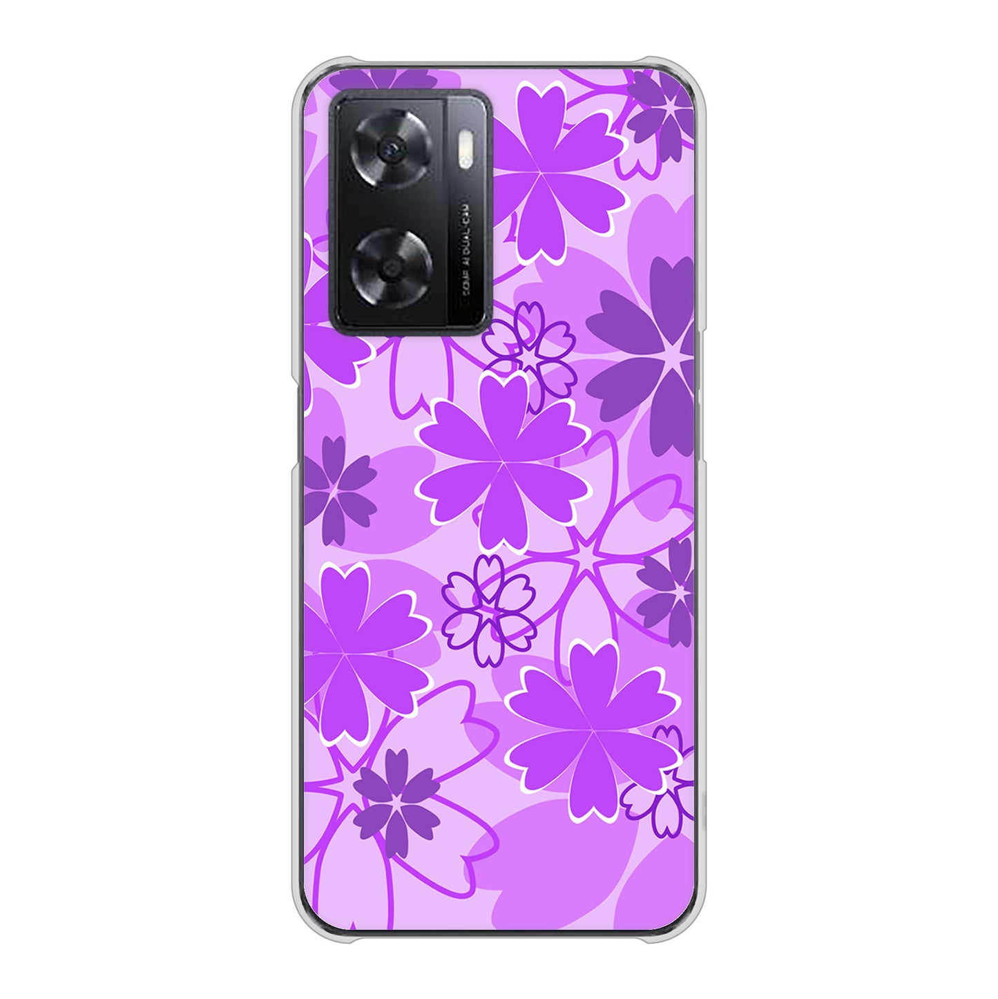 OPPO A77 高画質仕上げ 背面印刷 ハードケース【VA960 重なり合う花 パープル】