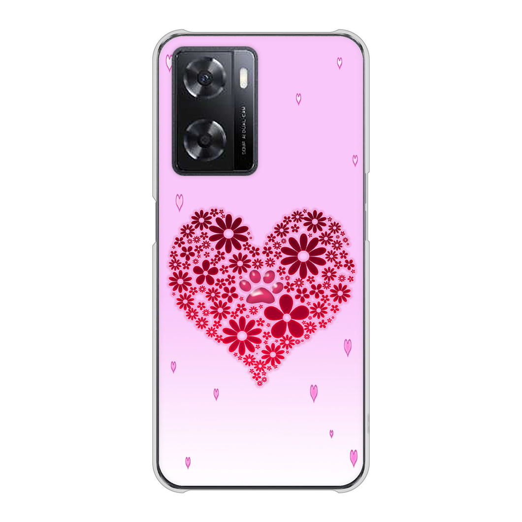 OPPO A77 高画質仕上げ 背面印刷 ハードケース【YA957 ハート04 素材クリア】