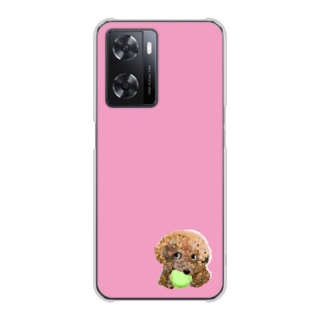 OPPO A77 高画質仕上げ 背面印刷 ハードケース【YJ053 トイプードル＆ボール（ピンク）】