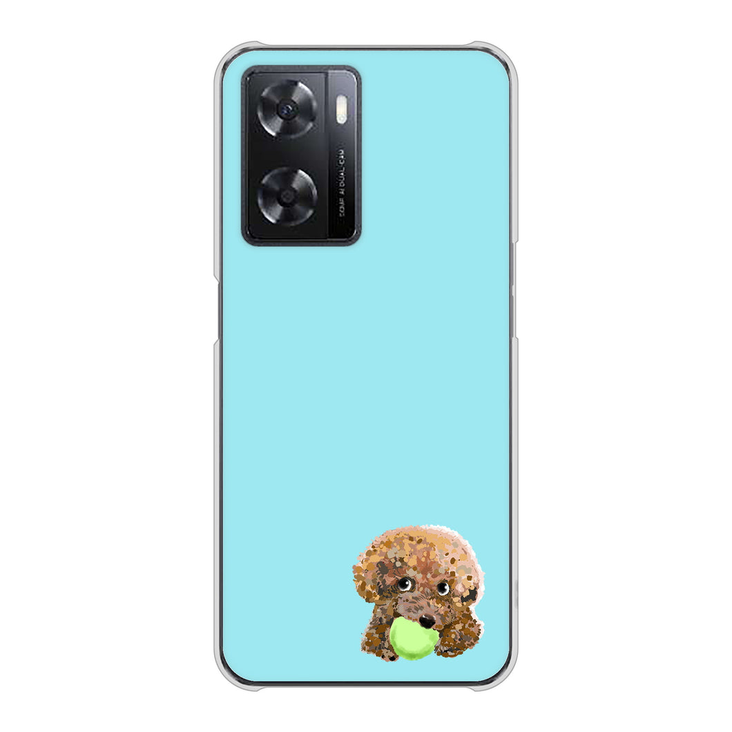OPPO A77 高画質仕上げ 背面印刷 ハードケース【YJ054 トイプードル＆ボール（ブルー）】