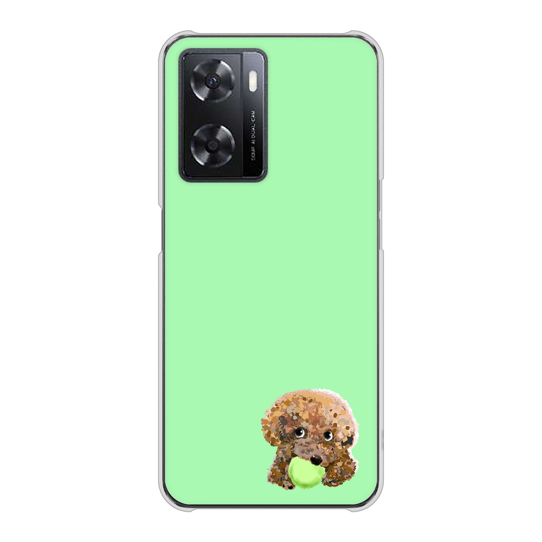 OPPO A77 高画質仕上げ 背面印刷 ハードケース【YJ055 トイプードル＆ボール（グリーン）】