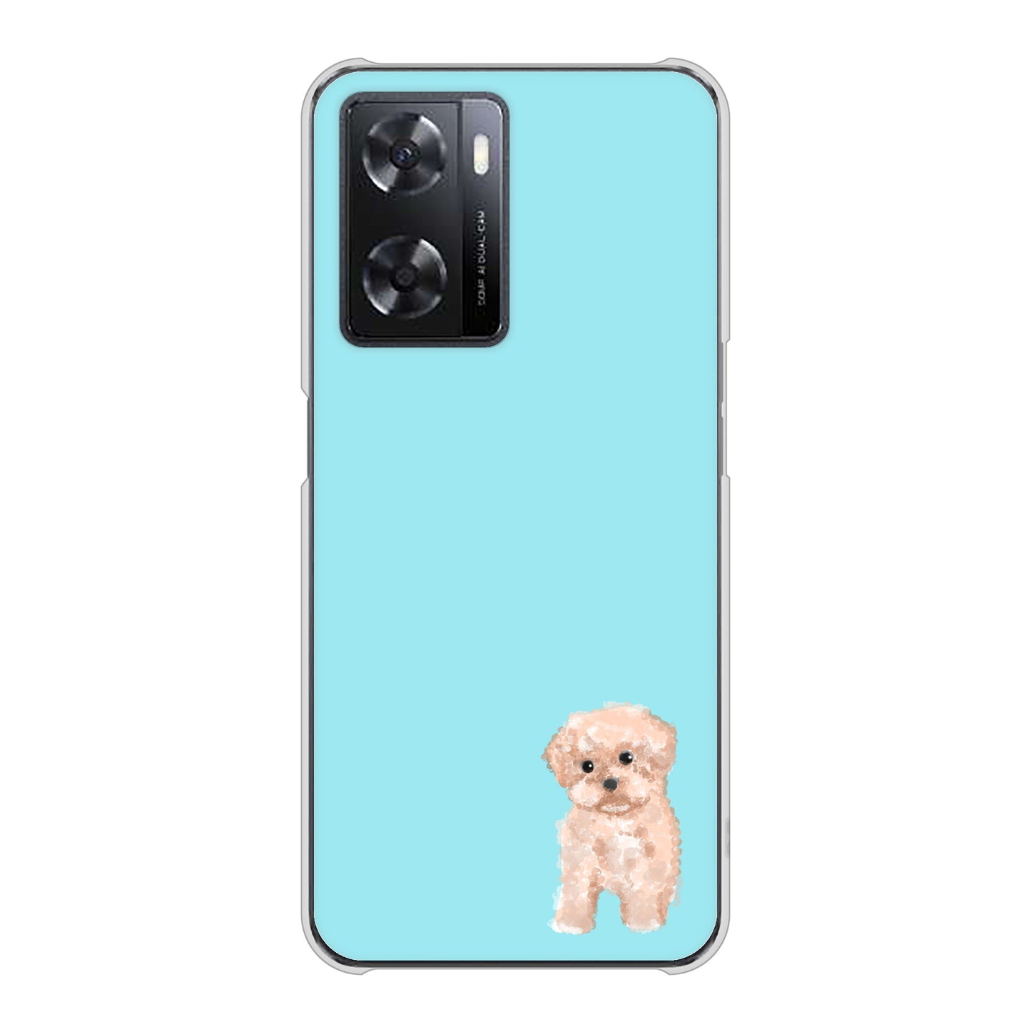 OPPO A77 高画質仕上げ 背面印刷 ハードケース【YJ062 トイプードルアプリコット（ブルー）】