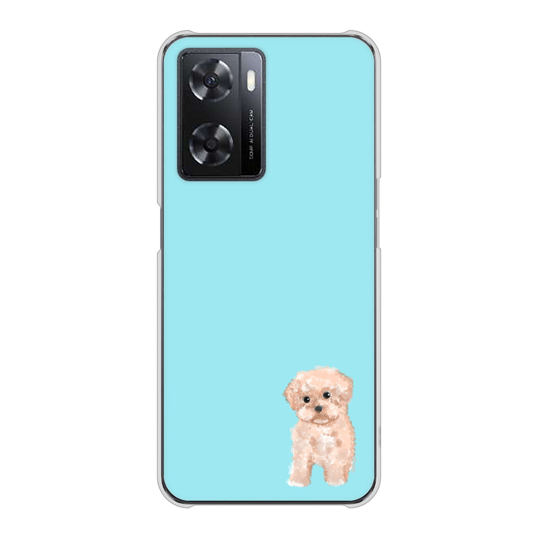 OPPO A77 高画質仕上げ 背面印刷 ハードケース【YJ062 トイプードルアプリコット（ブルー）】
