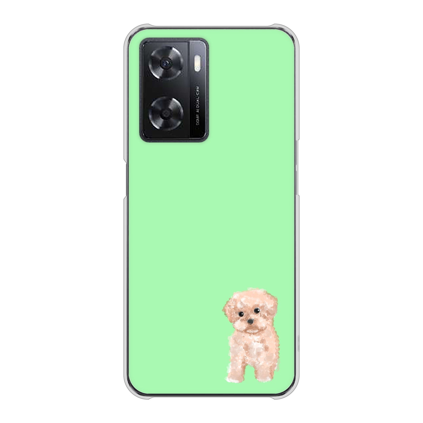 OPPO A77 高画質仕上げ 背面印刷 ハードケース【YJ063 トイプードルアプリコット（グリーン）】