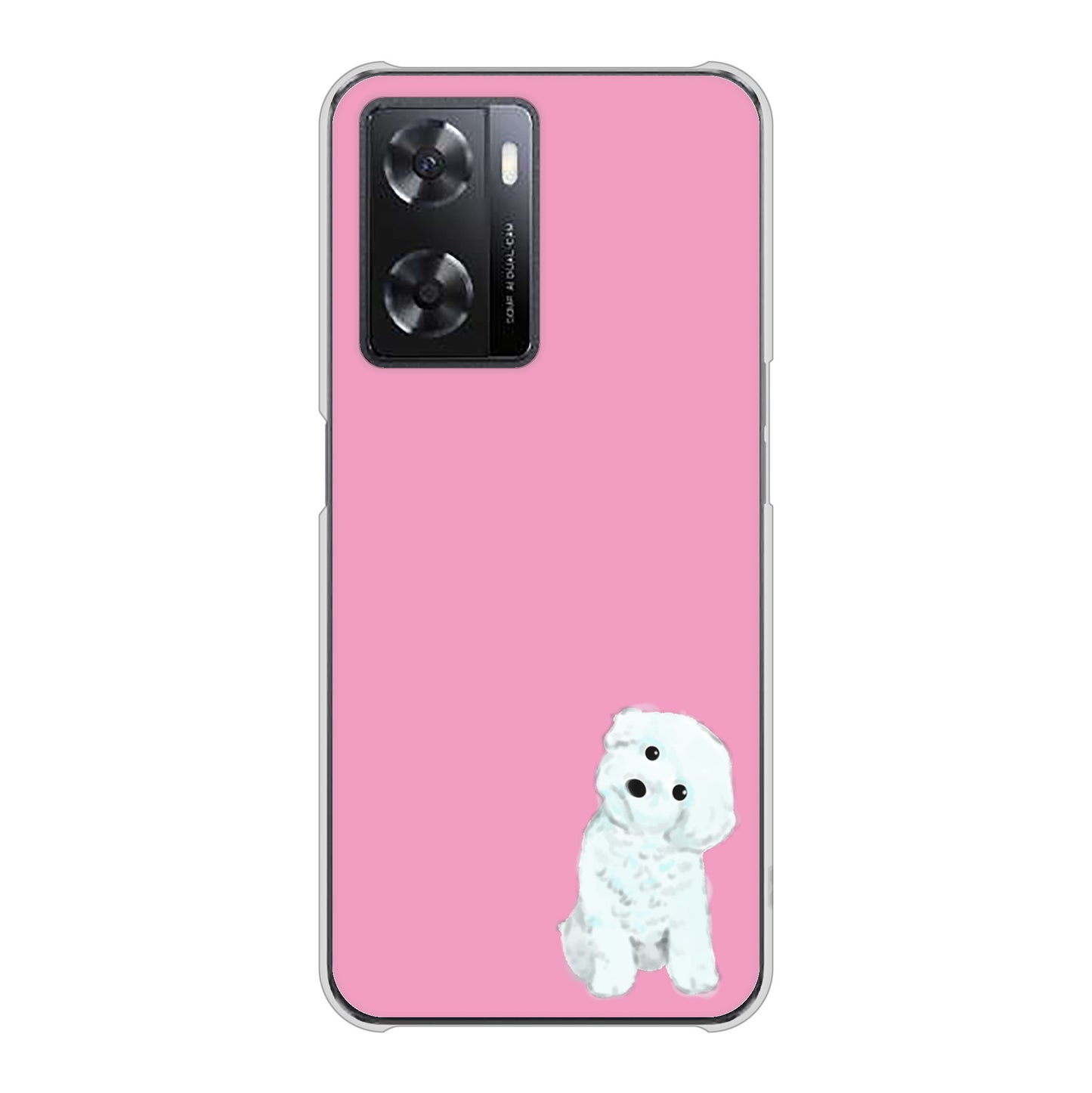 OPPO A77 高画質仕上げ 背面印刷 ハードケース【YJ069 トイプードルホワイト（ピンク）】