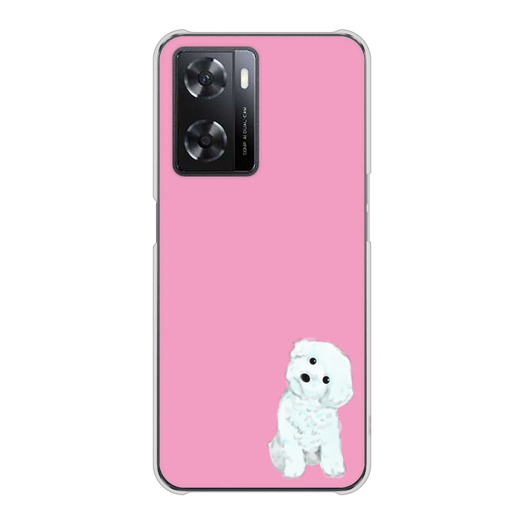 OPPO A77 高画質仕上げ 背面印刷 ハードケース【YJ069 トイプードルホワイト（ピンク）】