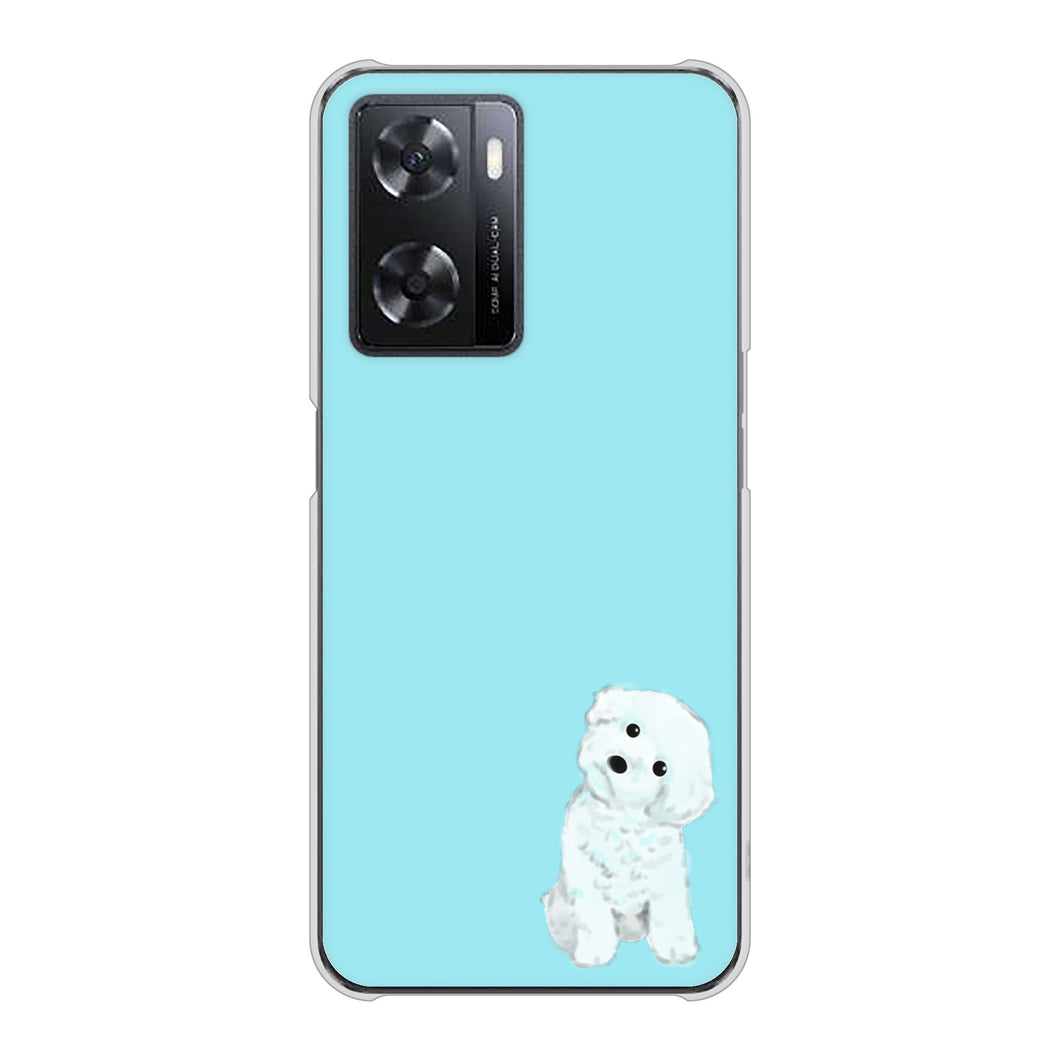 OPPO A77 高画質仕上げ 背面印刷 ハードケース【YJ070 トイプードルホワイト（ブルー）】