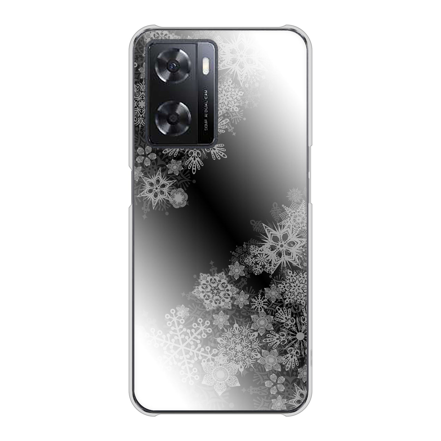 OPPO A77 高画質仕上げ 背面印刷 ハードケース【YJ340 モノトーン 雪の結晶 】