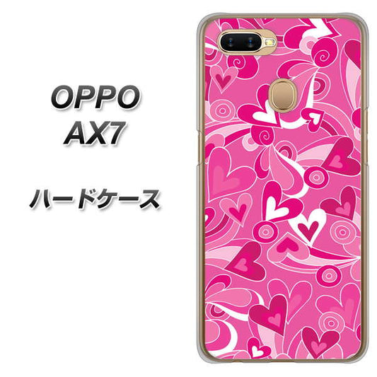 OPPO（オッポ） AX7 高画質仕上げ 背面印刷 ハードケース【383 ピンクのハート】