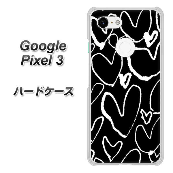 Google Pixel 3 高画質仕上げ 背面印刷 ハードケース【1124 ハート BK＆WH】