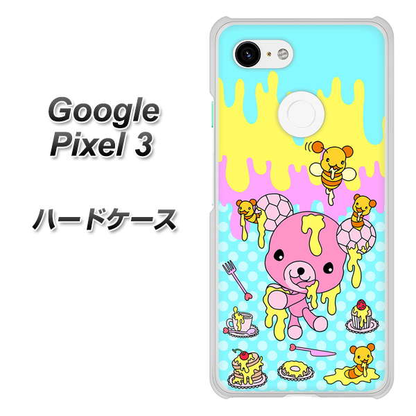 Google Pixel 3 高画質仕上げ 背面印刷 ハードケース【AG821 ハニベア（水玉水色）】