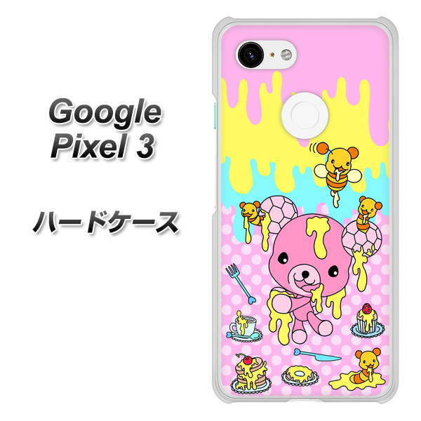 Google Pixel 3 高画質仕上げ 背面印刷 ハードケース【AG822 ハニベア（水玉ピンク）】