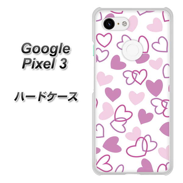 Google Pixel 3 高画質仕上げ 背面印刷 ハードケース【VA928 ハートがいっぱい パープル】