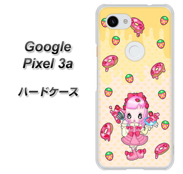 Google Pixel 3a 高画質仕上げ 背面印刷 ハードケース【AG815 ストロベリードーナツ（水玉黄）】