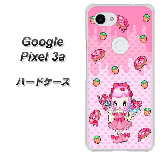 Google Pixel 3a 高画質仕上げ 背面印刷 ハードケース【AG816 ストロベリードーナツ（水玉ピンク）】