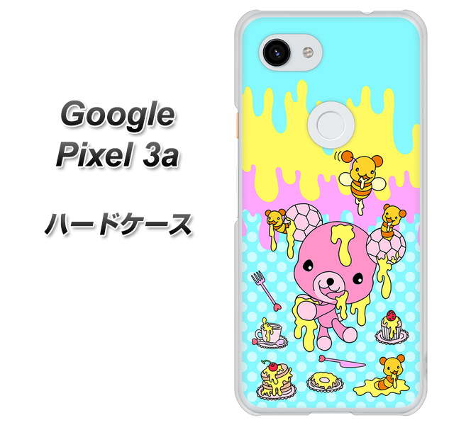 Google Pixel 3a 高画質仕上げ 背面印刷 ハードケース【AG821 ハニベア（水玉水色）】