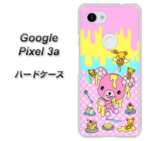 Google Pixel 3a 高画質仕上げ 背面印刷 ハードケース【AG822 ハニベア（水玉ピンク）】