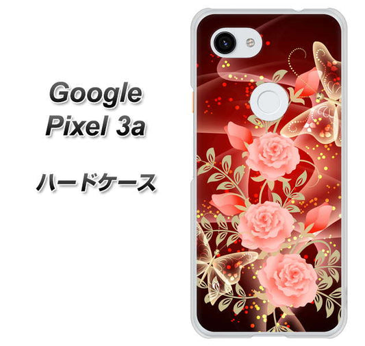 Google Pixel 3a 高画質仕上げ 背面印刷 ハードケース【VA824 魅惑の蝶とピンクのバラ】
