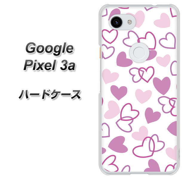 Google Pixel 3a 高画質仕上げ 背面印刷 ハードケース【VA928 ハートがいっぱい パープル】
