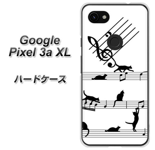 Google Pixel 3a XL 高画質仕上げ 背面印刷 ハードケース【1112 音符とじゃれるネコ2】