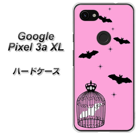 Google Pixel 3a XL 高画質仕上げ 背面印刷 ハードケース【AG808 こうもりの王冠鳥かご（ピンク×黒）】