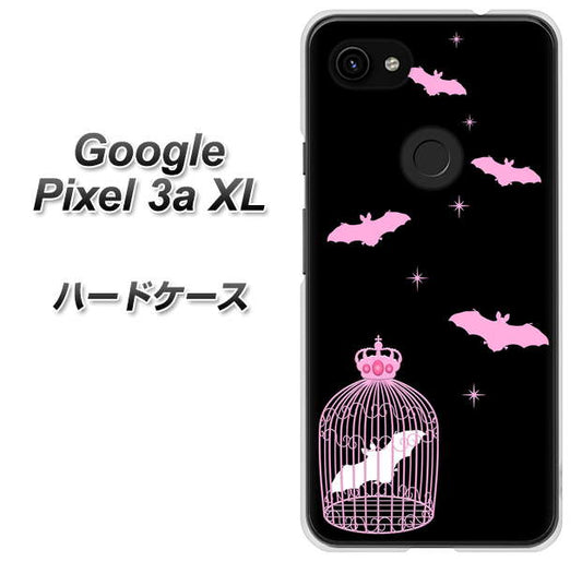 Google Pixel 3a XL 高画質仕上げ 背面印刷 ハードケース【AG809 こうもりの王冠鳥かご（黒×ピンク）】