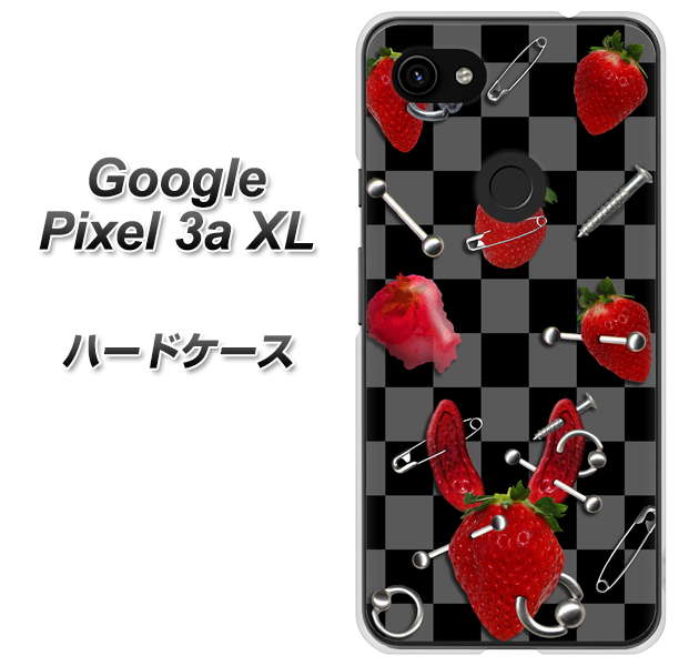 Google Pixel 3a XL 高画質仕上げ 背面印刷 ハードケース【AG833 苺パンク（黒）】