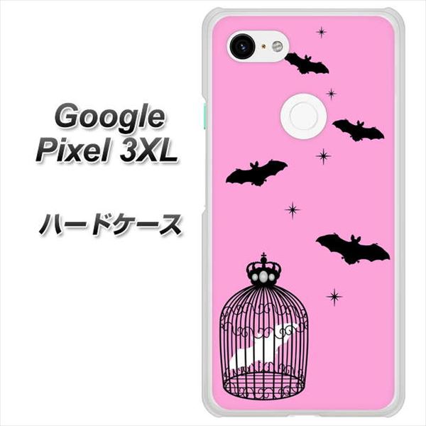 Google Pixel 3XL 高画質仕上げ 背面印刷 ハードケース【AG808 こうもりの王冠鳥かご（ピンク×黒）】