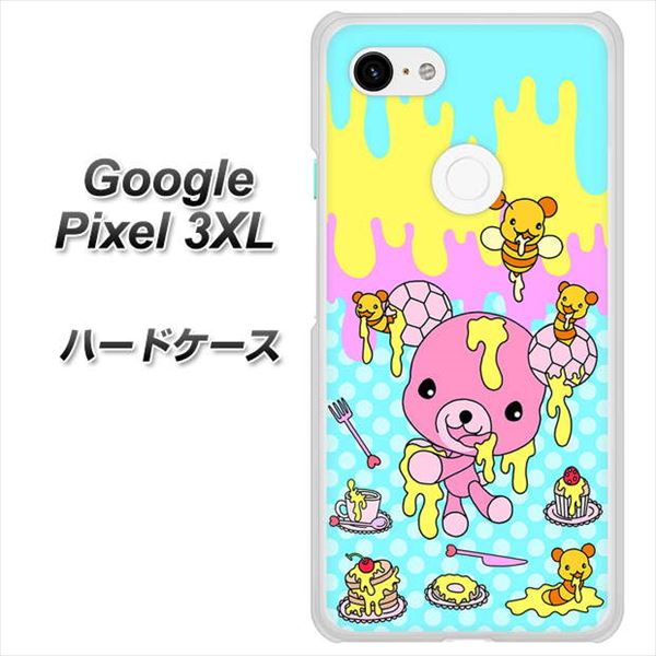 Google Pixel 3XL 高画質仕上げ 背面印刷 ハードケース【AG821 ハニベア（水玉水色）】