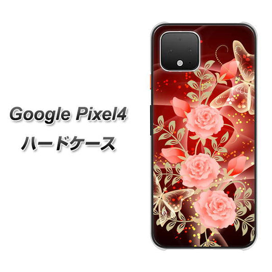 Google Pixel 4 高画質仕上げ 背面印刷 ハードケース【VA824 魅惑の蝶とピンクのバラ】