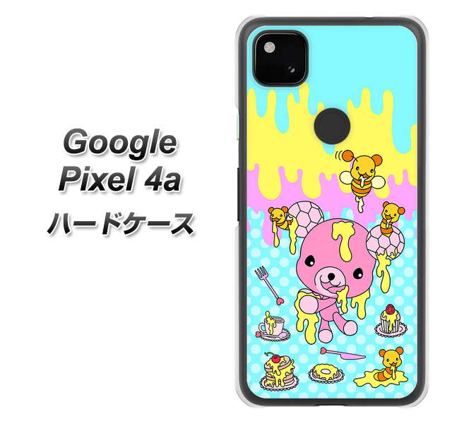 Google Pixel 4a 高画質仕上げ 背面印刷 ハードケース【AG821 ハニベア（水玉水色）】