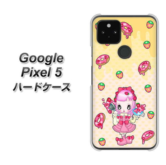 Google Pixel 5 高画質仕上げ 背面印刷 ハードケース【AG815 ストロベリードーナツ（水玉黄）】