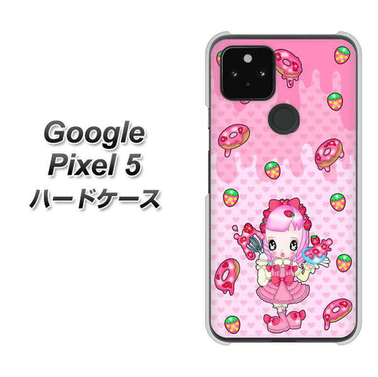 Google Pixel 5 高画質仕上げ 背面印刷 ハードケース【AG816 ストロベリードーナツ（水玉ピンク）】
