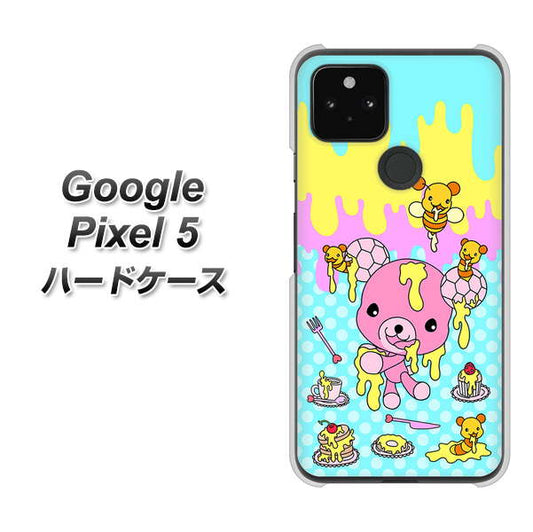 Google Pixel 5 高画質仕上げ 背面印刷 ハードケース【AG821 ハニベア（水玉水色）】