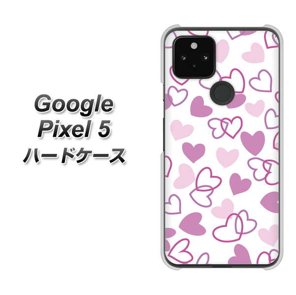 Google Pixel 5 高画質仕上げ 背面印刷 ハードケース【VA928 ハートがいっぱい パープル】