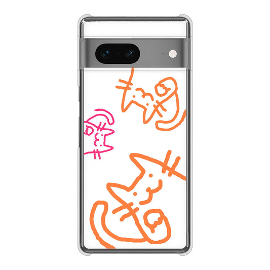 Google Pixel 7 高画質仕上げ 背面印刷 ハードケース 【1098 手まねきする3匹のネコ】