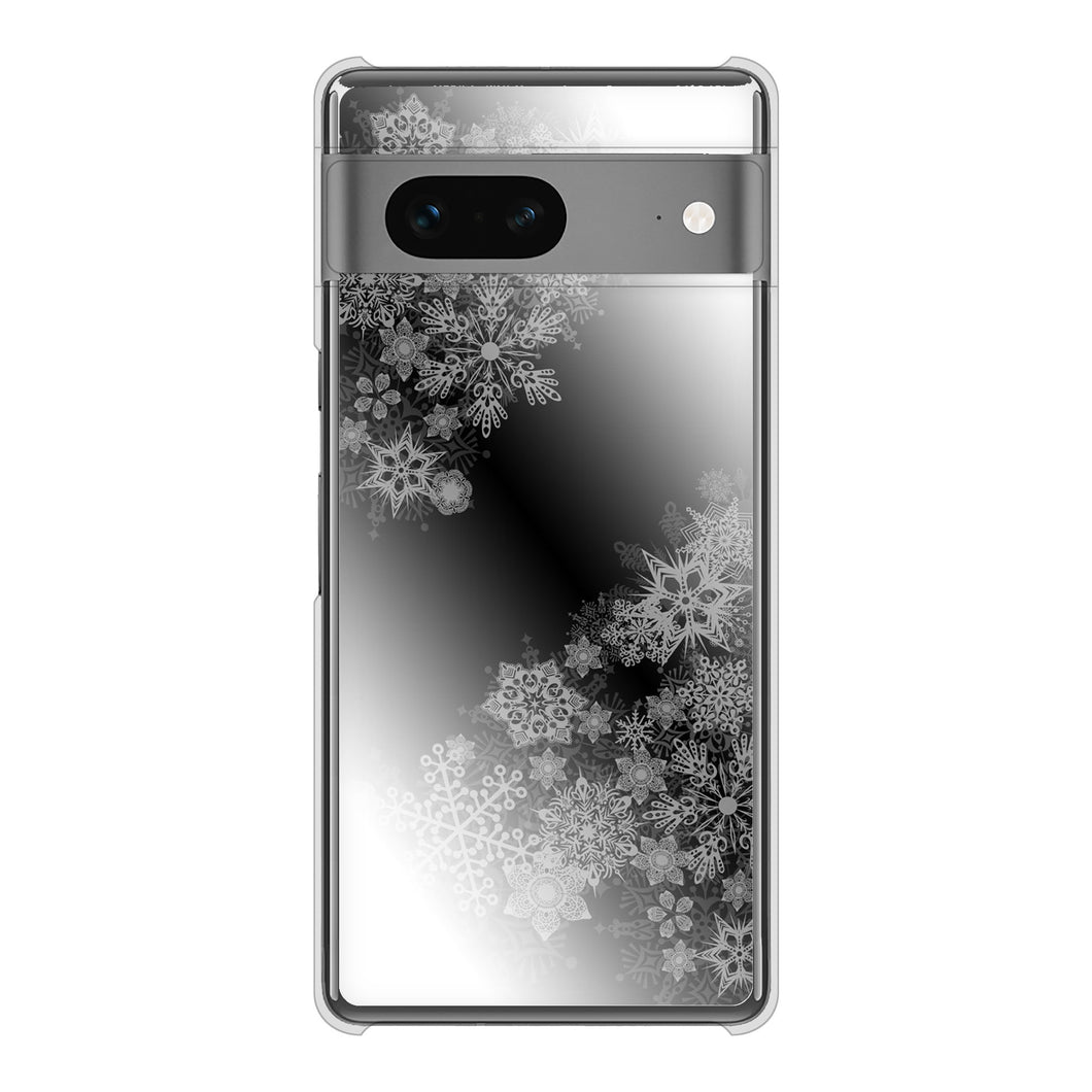 Google Pixel 7 高画質仕上げ 背面印刷 ハードケース 【YJ340 モノトーン 雪の結晶 】