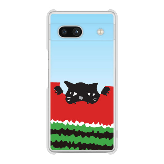 Google Pixel 7a 高画質仕上げ 背面印刷 ハードケースすいかをかじるネコ