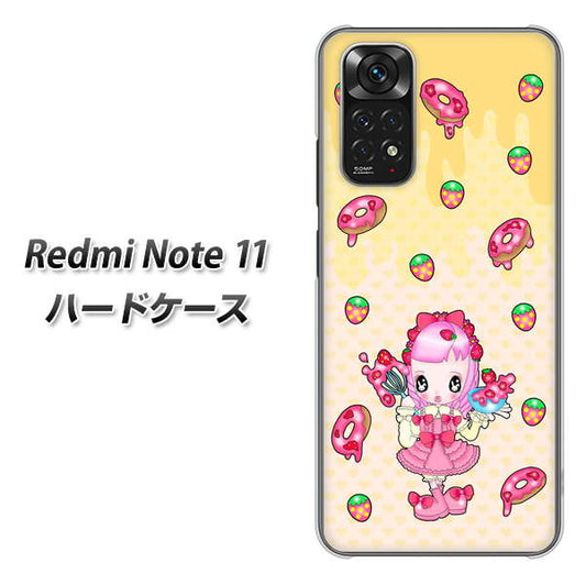 Redmi Note 11 高画質仕上げ 背面印刷 ハードケース【AG815 ストロベリードーナツ（水玉黄）】