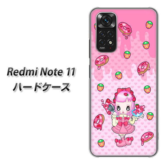 Redmi Note 11 高画質仕上げ 背面印刷 ハードケース【AG816 ストロベリードーナツ（水玉ピンク）】