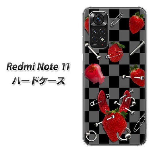Redmi Note 11 高画質仕上げ 背面印刷 ハードケース【AG833 苺パンク（黒）】
