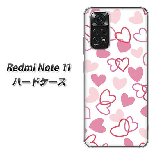 Redmi Note 11 高画質仕上げ 背面印刷 ハードケース【VA929 ハートがいっぱい ピンク】