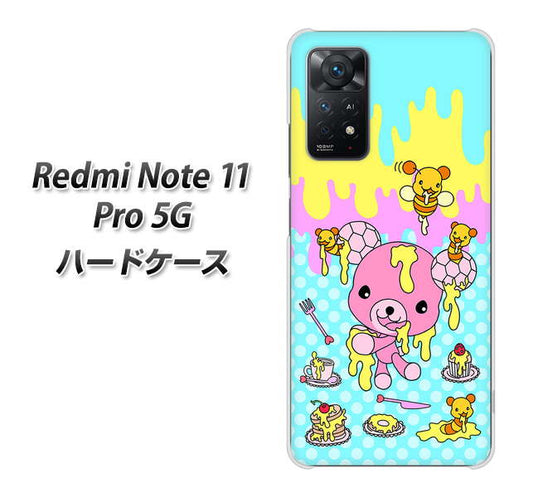 Redmi Note 11 Pro 5G 高画質仕上げ 背面印刷 ハードケース【AG821 ハニベア（水玉水色）】