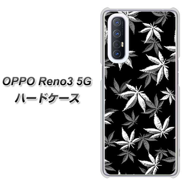 SoftBank OPPO Reno3 5G 高画質仕上げ 背面印刷 ハードケース【064 モノトーン大麻ブラック】
