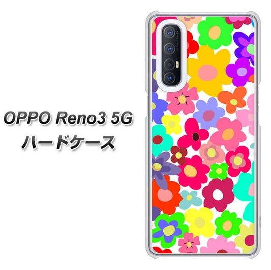 SoftBank OPPO Reno3 5G 高画質仕上げ 背面印刷 ハードケース【782 春のルーズフラワーWH】
