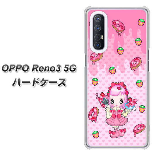 SoftBank OPPO Reno3 5G 高画質仕上げ 背面印刷 ハードケース【AG816 ストロベリードーナツ（水玉ピンク）】