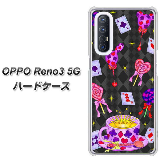 SoftBank OPPO Reno3 5G 高画質仕上げ 背面印刷 ハードケース【AG818 トランプティー（黒）】