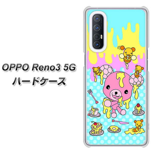 SoftBank OPPO Reno3 5G 高画質仕上げ 背面印刷 ハードケース【AG821 ハニベア（水玉水色）】