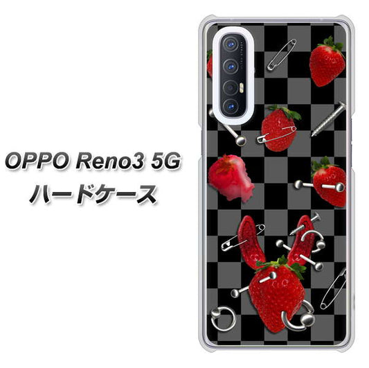 SoftBank OPPO Reno3 5G 高画質仕上げ 背面印刷 ハードケース【AG833 苺パンク（黒）】